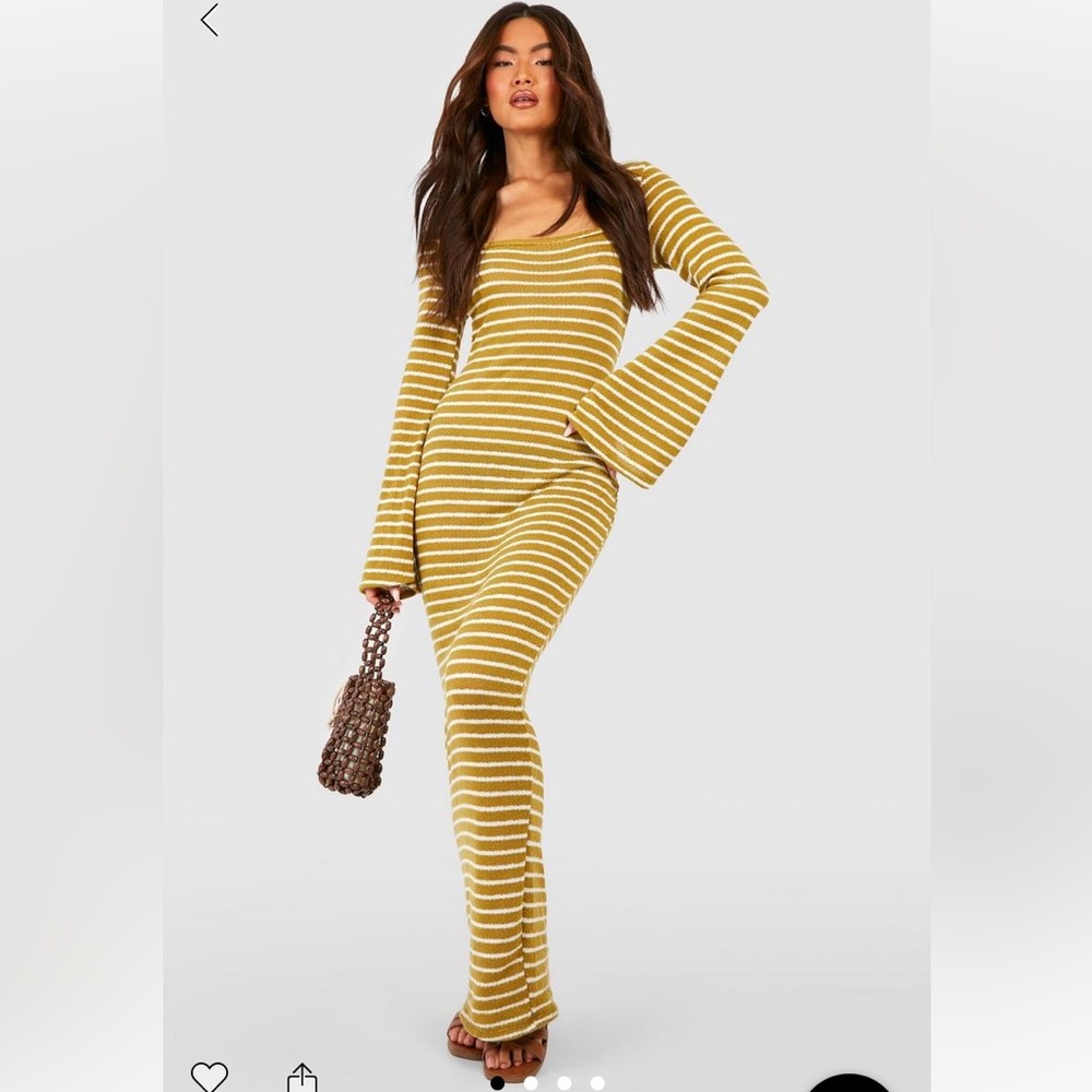 Boohoo stripped midi dress with flare sleeves